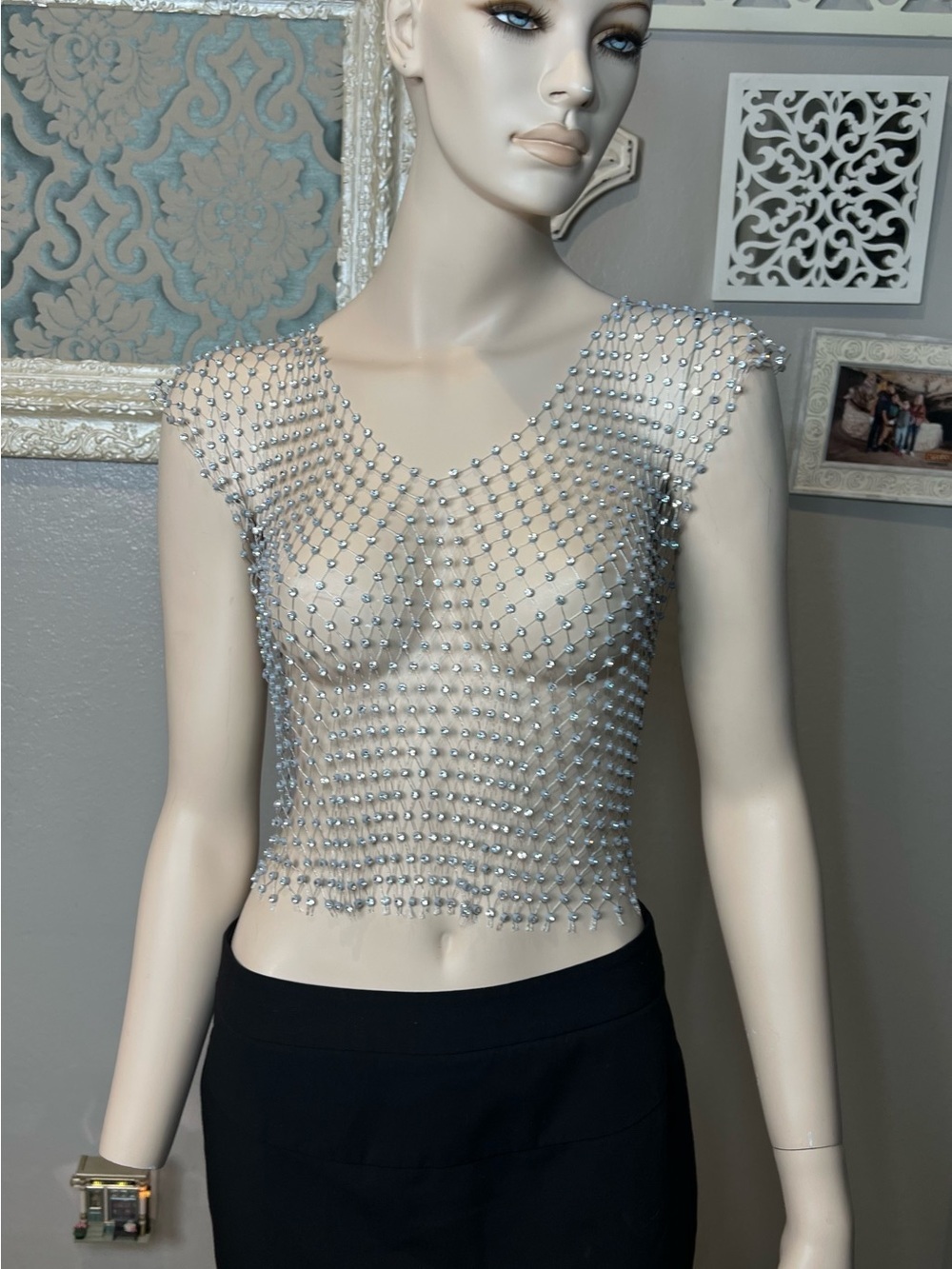 Crystal Mesh Crop Top - Silver - Picture 4 of 8